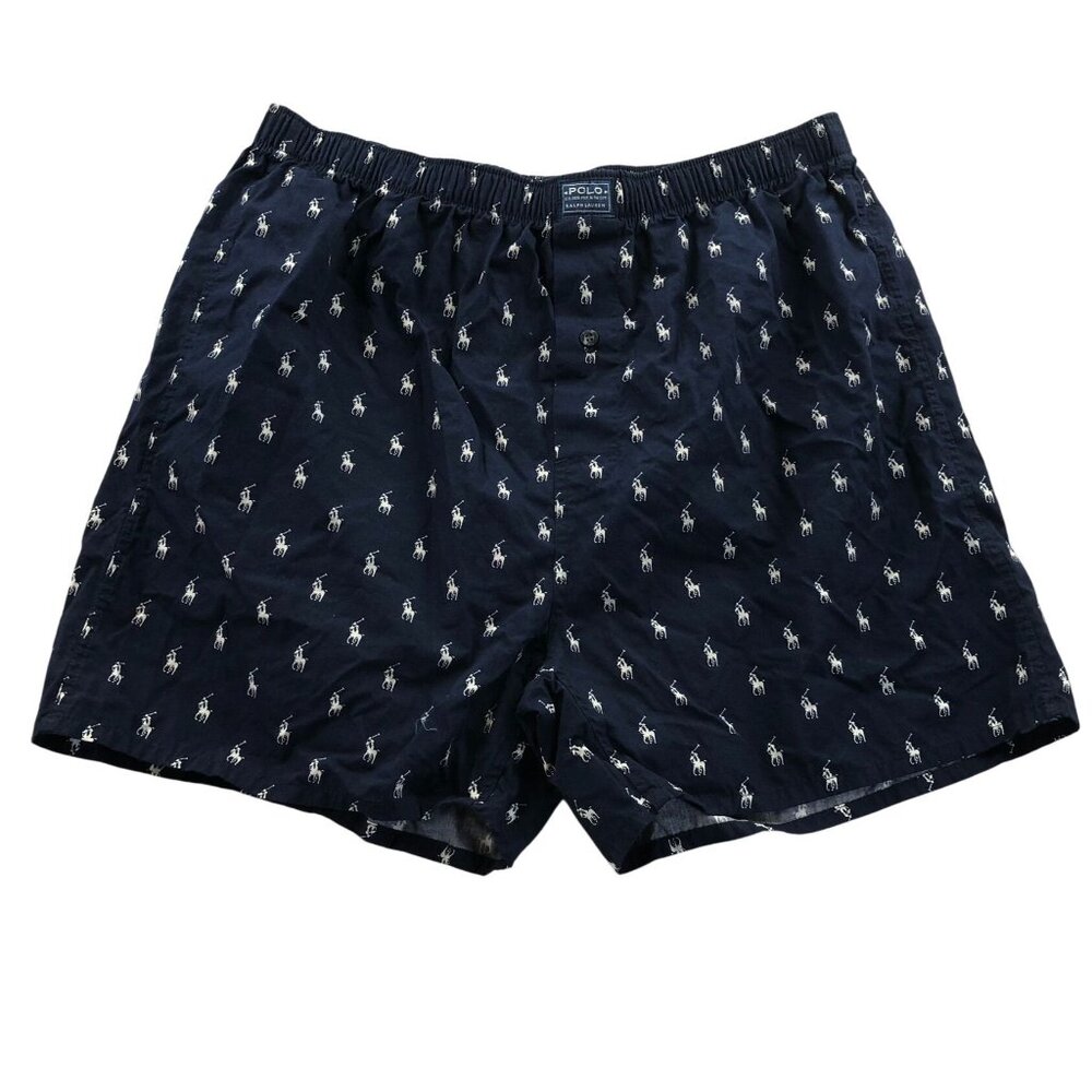 Polo Ralph Lauren Mens Boxer Shorts Medium Navy Blue Underwear Pull On Classic